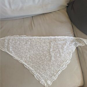 Sheer Lace Triangle Scarf - White